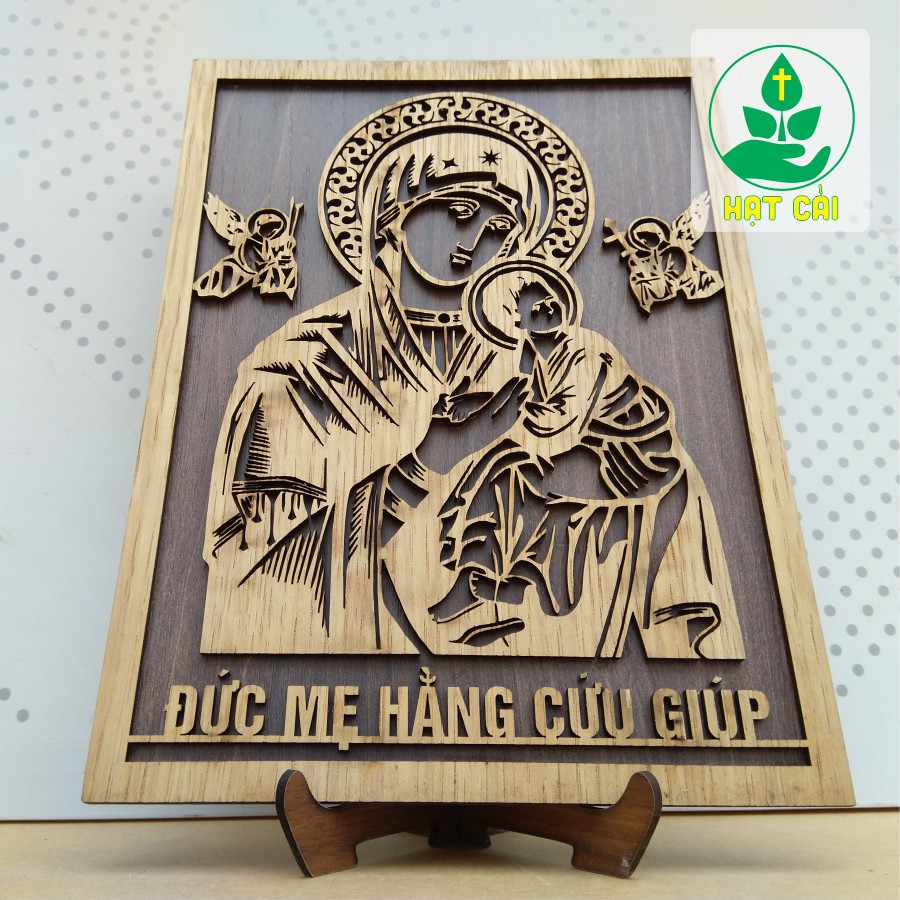 Tranh Gỗ Đức Mẹ Hằng Cứu Giúp [HC04] Cắt Khắc 3D Laser Handmade Độc Lạ (có video tự chụp)