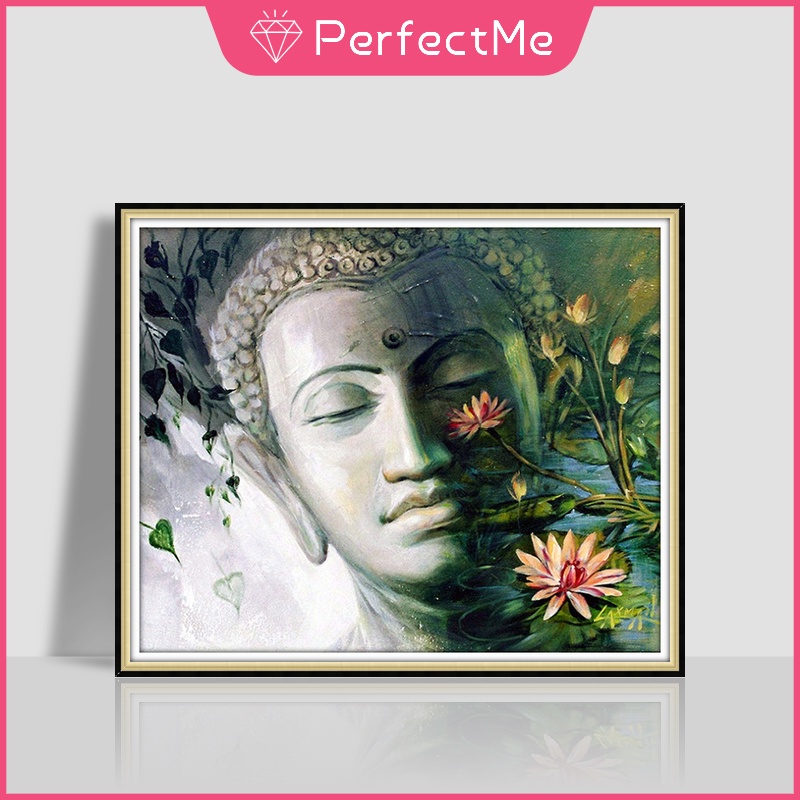 Bộ Tranh Đính Đá Tự Làm Hình Đầu Phật Kích Thước 40X30Cm