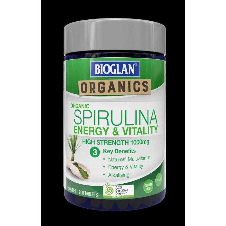 BILL ÚC - Viên tảo Bioglan Organics Spirulina 1000mg, hộp 200 viên