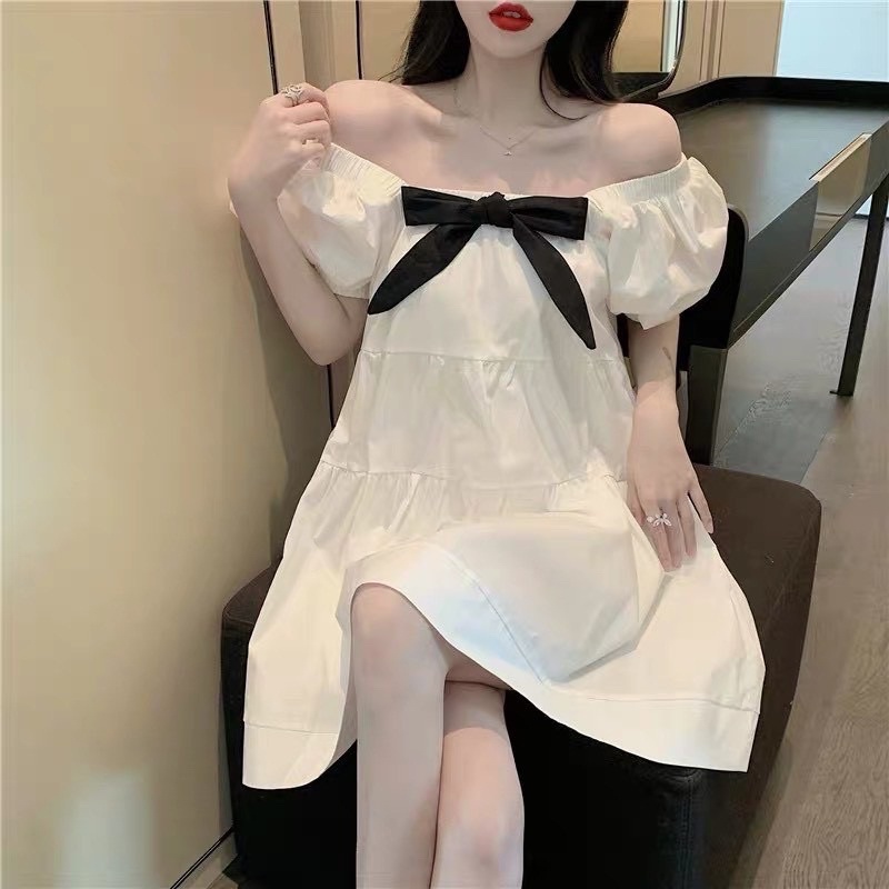 Đầm babydoll trắng đính nơ ❤️đầm xoè cổ vuông❤️ đầm công chúa, đầm ulzzang. đầm tiểu thư, đầm dự tiệc