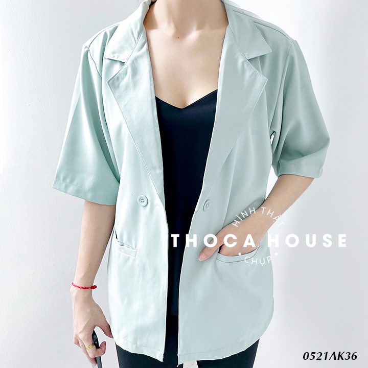 Áo khoác blazer vest tay ngắn túi nhiều màu THOCA HOUSE thoáng mát, thoải mái cho thời tiết nóng