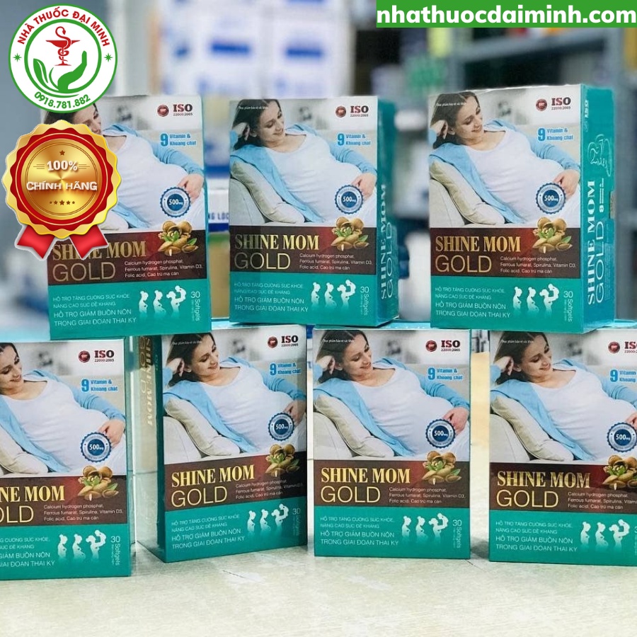 Shine Mom Gold - Vitamin Bổ Bầu, Bổ Sung Vitamin, Khoáng Chất Cho Bà Bầu, Giảm Buồn Nôn Thai Kỳ