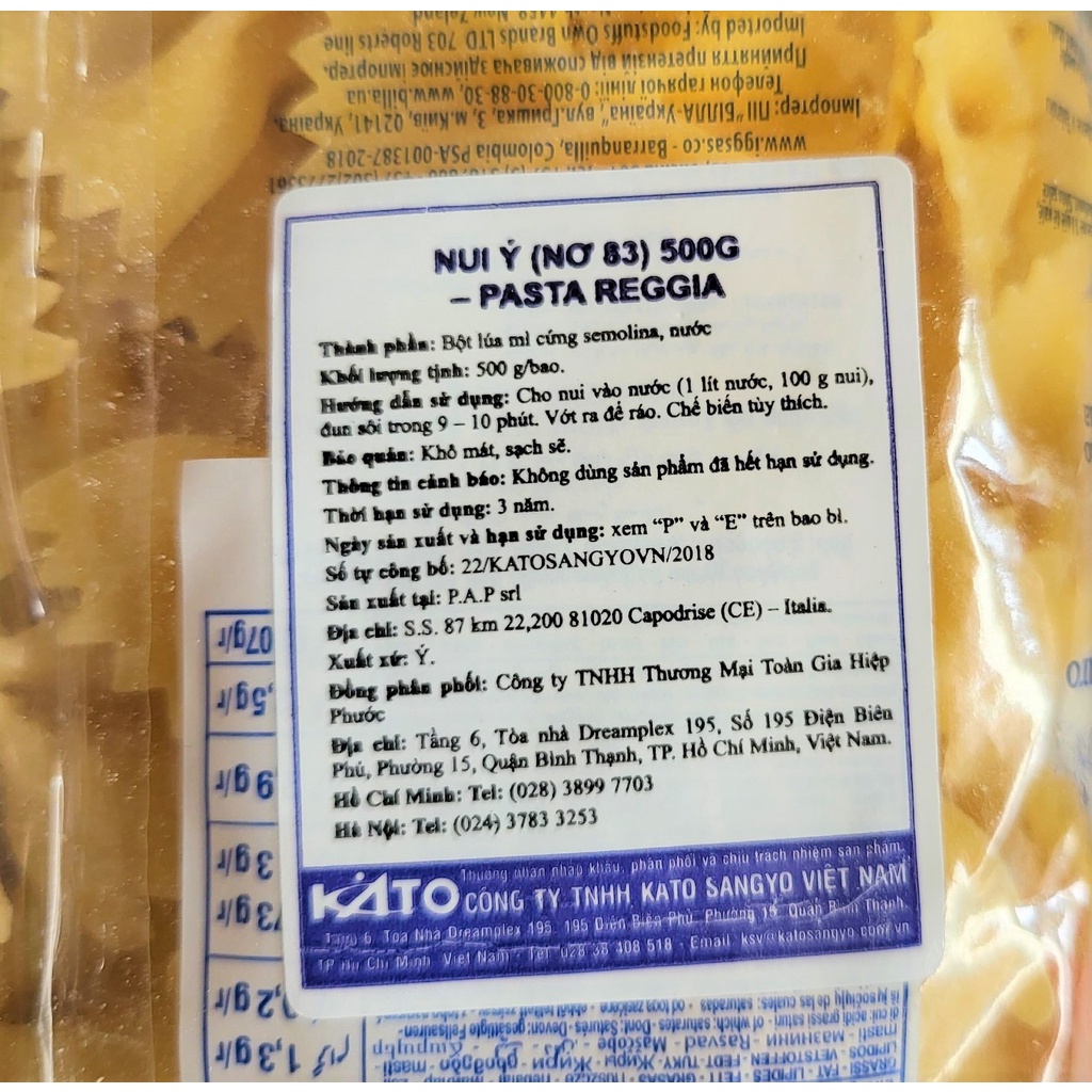 [Gói 500g – SỐ 83] NUI Ý HÌNH NƠ [Italia] REGGIA No 83 Farfalle Pasta (halal) (tgc)