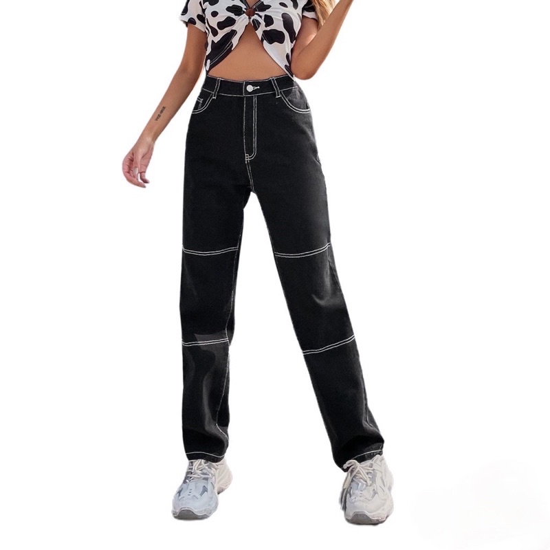 Quần jean nữ lưng cao ống rộng dáng suông màu đen cạp cao Gauni GD60 | BigBuy360 - bigbuy360.vn