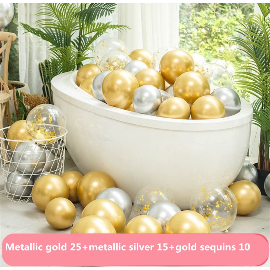 50 cái Màu Hồng Bóng Bay Cao Su Kim Loại Trong Suốt Sequins Vàng Bạc Chrome Chúc Mừng Sinh Nhật Đám Cưới Cô Dâu Tắm Chủ Đề Không Khí Helium Trang Trí Bên Quả Cầu