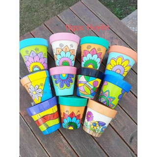 Chậu Đất Nung Vẽ Hình Sơn Màu ( KT 7cmx7cm)