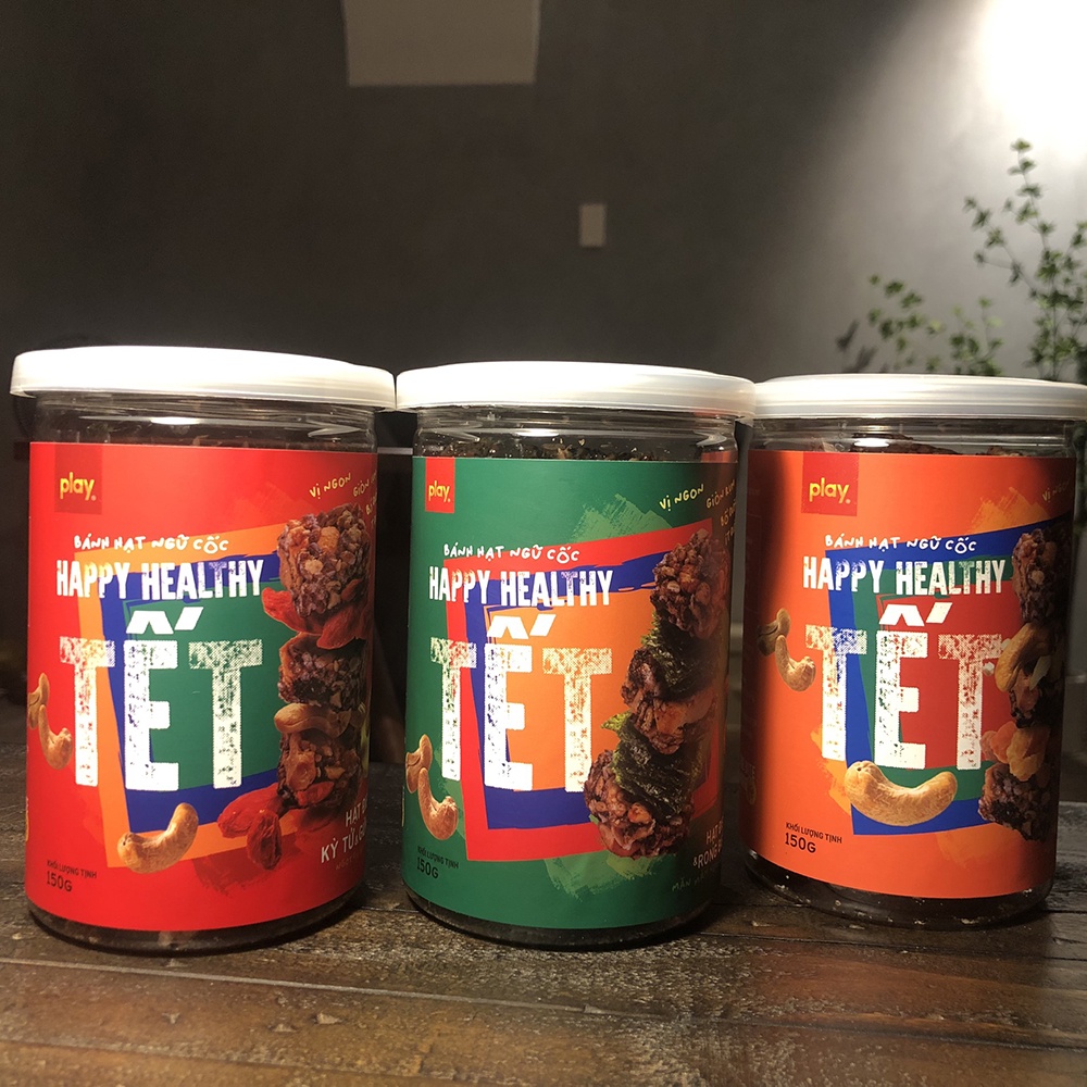 Hộp quà Tết 2022 bánh hạt ngũ cốc Happy Healthy Tết 3 vị 450 gram - Play Nutrition | BigBuy360 - bigbuy360.vn