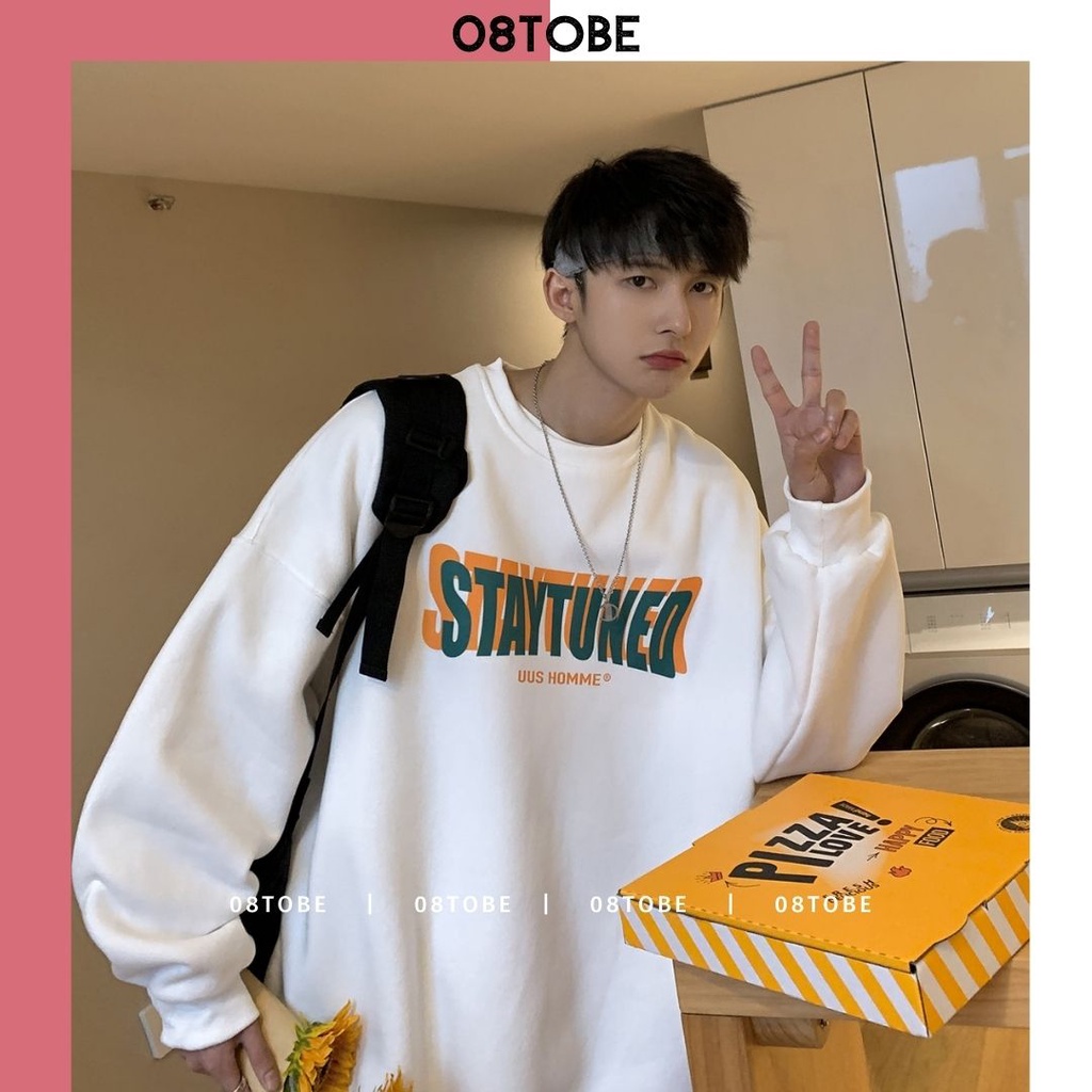 Áo Sweater trắng đen nam nữ chất nỉ, dạng rộng, hoạ tiêt in chữ.