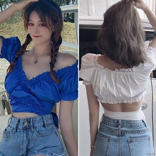 Áo croptop tay ngắn cổ chữ V quyến rũ phong cách Hàn Quốc cho nữ