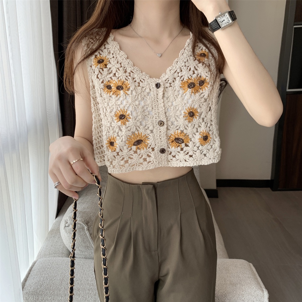 [Augustcloth] Áo gile hai dây bông hoa phong cách Hàn Quốc