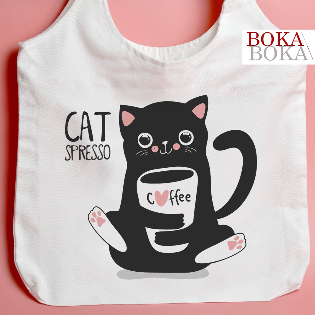 Túi Tote Vải Canvas Quai Tròn BST Hình Mèo Đen MĐ01