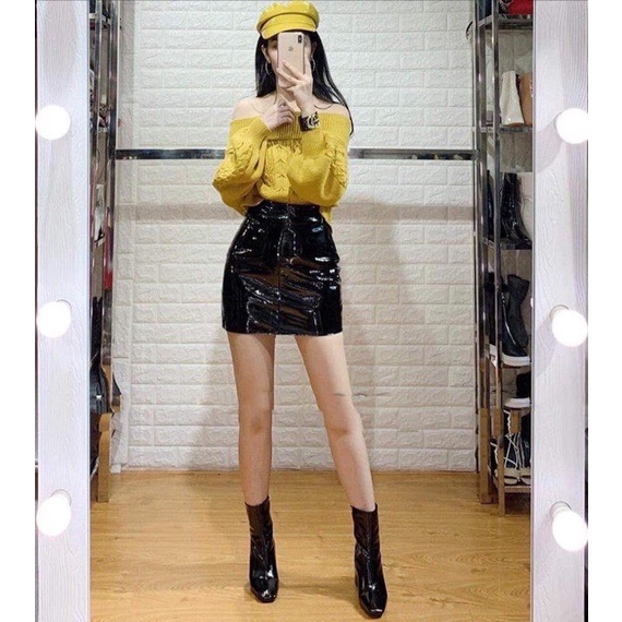 Bốt - boots thời trang nữ - da bóng - cổ lửng - khóa hông gót số 7