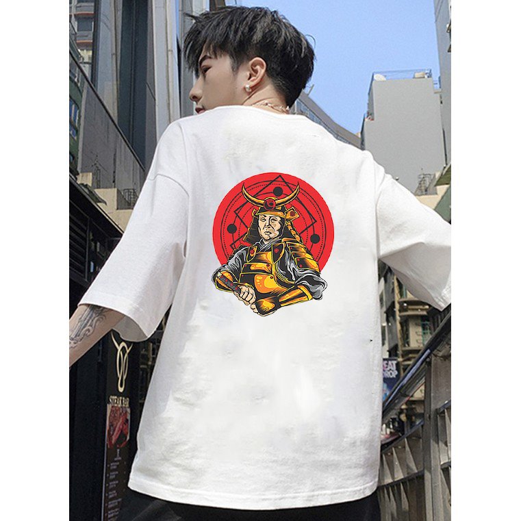 Áo phông unisex tay lỡ form rộng nam nữ họa tiết samurai vải dày mịn 2021T3174