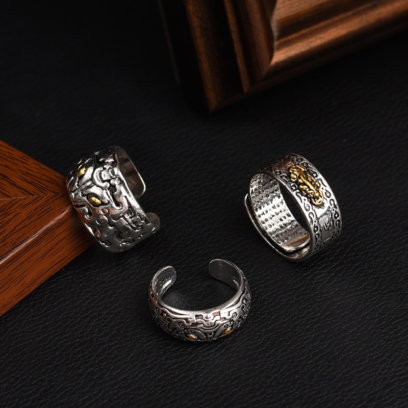 Nhẫn Hở Khắc Chữ May Mắn Phong Cách Vintage Thời Trang