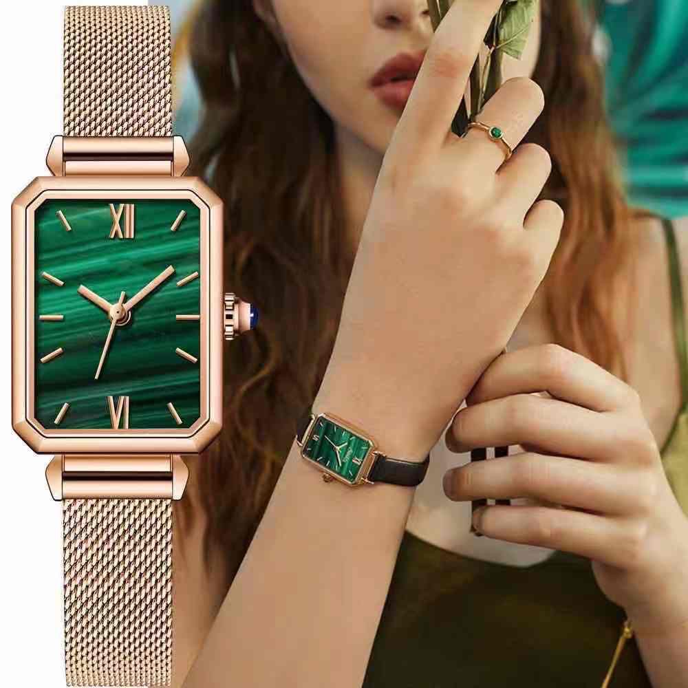 Popkozzi Malachite Đồng Hồ Đeo Tay quartz Nam Châm Màu Xanh Lá Thời Trang Cho Nữ