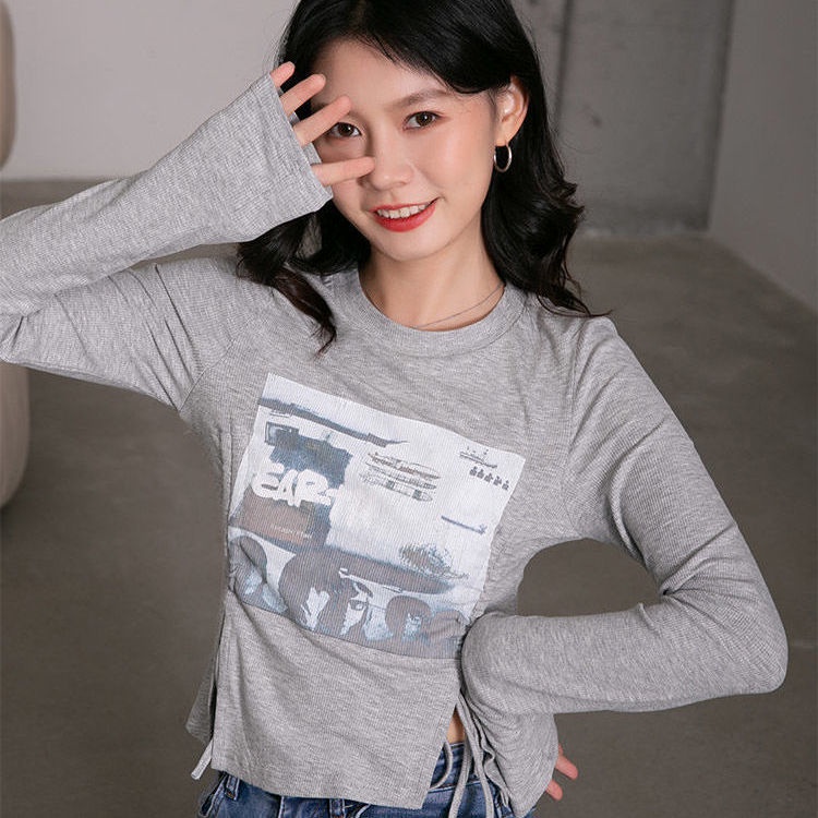 Áo Croptop Tay Dài Thiết Kế Dây Rút Đôi Thời Trang Mới Cho Nữ