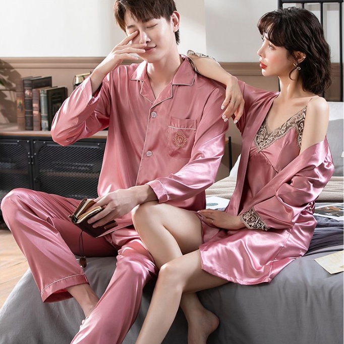☞Bộ Đồ Ngủ Bằng Lụa Phối Ren Mỏng Phong Cách Hàn Quốc Thời Trang Cho Cặp Đôi