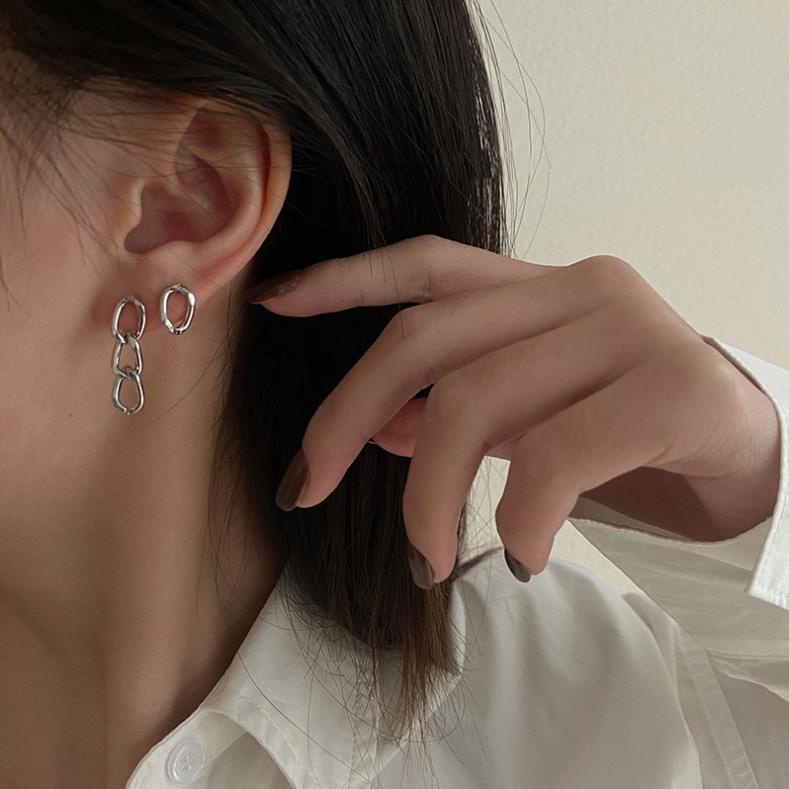 (061) Khuyên Tai Hình Mắt Xích Đơn Giản Phong Cách Âu Mỹ Cá Tính
