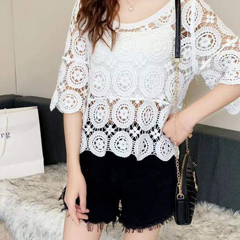 Áo Thun Đan Len Tay Lỡ 3 / 4 Phong Cách Boho Thời Trang Cho Nữ