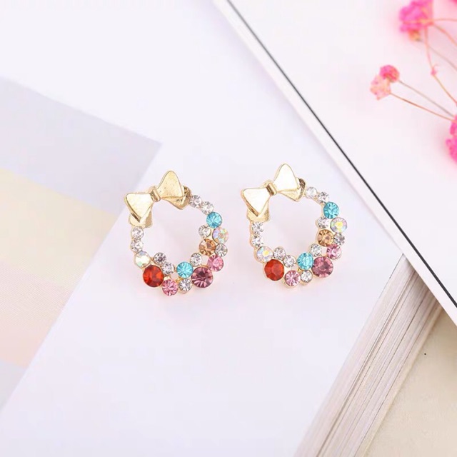 Hoa tai đá lấp lánh hình nơ dễ thương