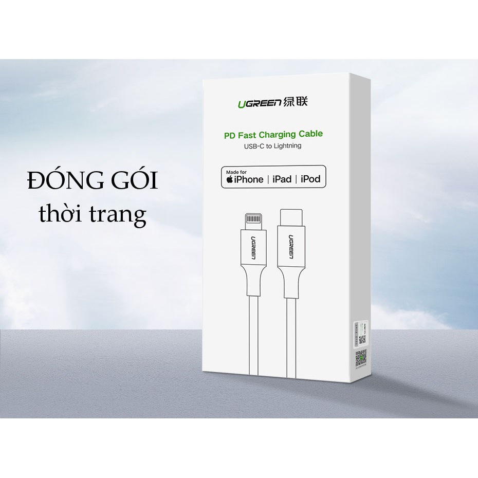 Cáp sạc USB C to Lightning đạt chuẩn MFi Ugreen US304 vỏ bện | Tốc độ truyền 480Mbps | Bảo Hành 18 Tháng 1 Đổi 1 |