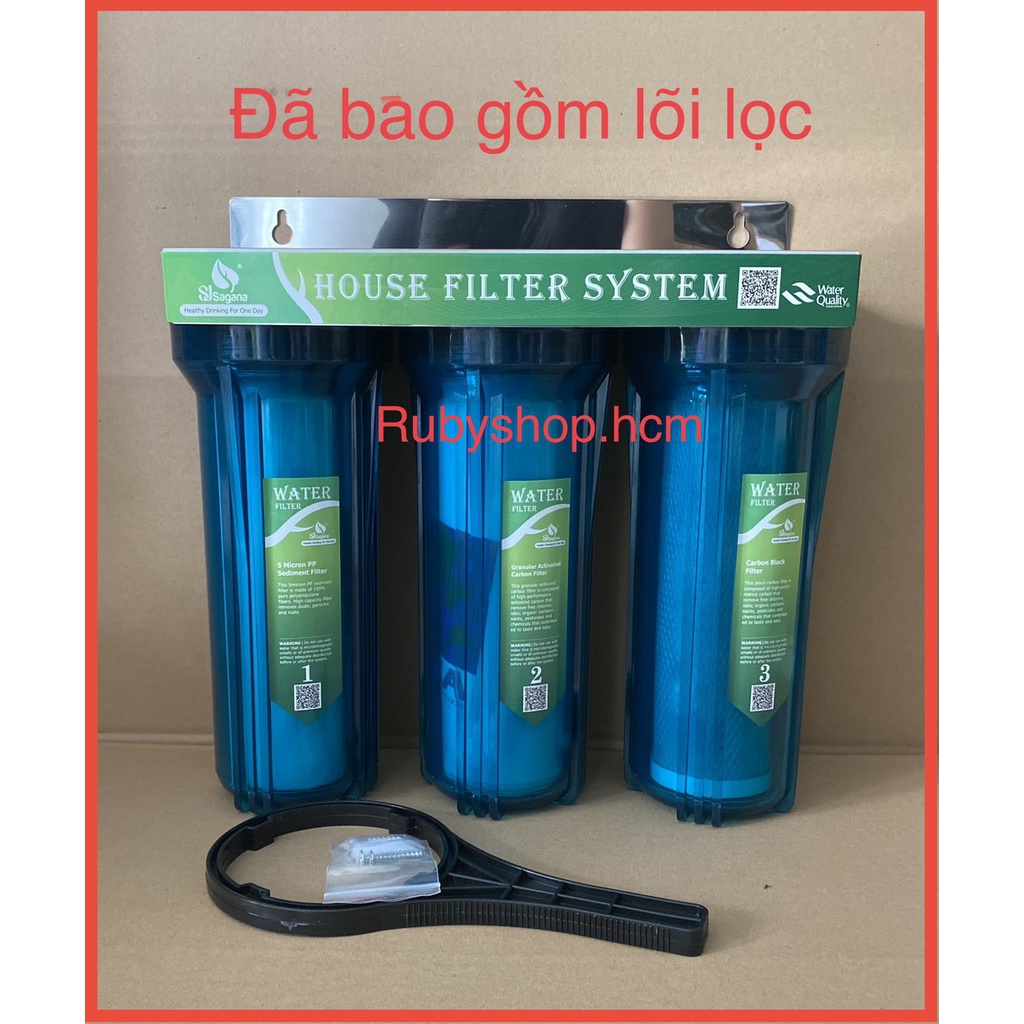 Bộ lọc nước sinh hoạt 3 cấp 10in 3 XANH TRONG MỚI ren 21 ( đã bao gồm lõi và phụ kiện)