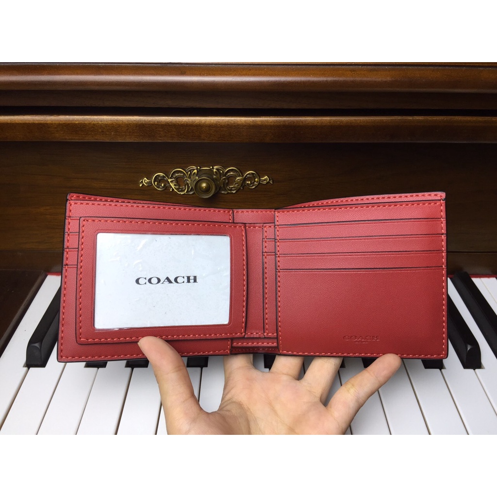 Ví Coach Nam Chính hãng màu đen logo C đỏ