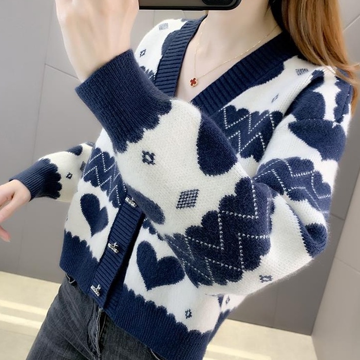 【ZHELIHANGFEI】Áo Cardigan Dệt Kim Tay Dài Cổ Chữ V Dáng Rộng Lưng Cao Dễ Phối Đồ