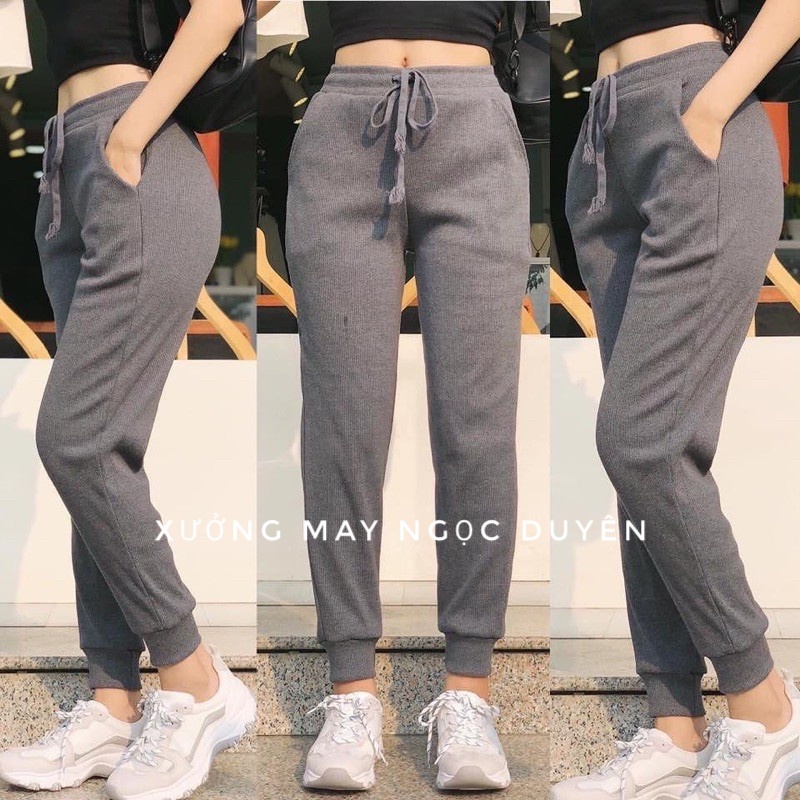 Quần Jogger nữ thể thao tập gym bo gấu màu đen xám - Quần jogger nỉ dây rút nữ cạp chun có túi dáng dài chất vải len tăm | BigBuy360 - bigbuy360.vn
