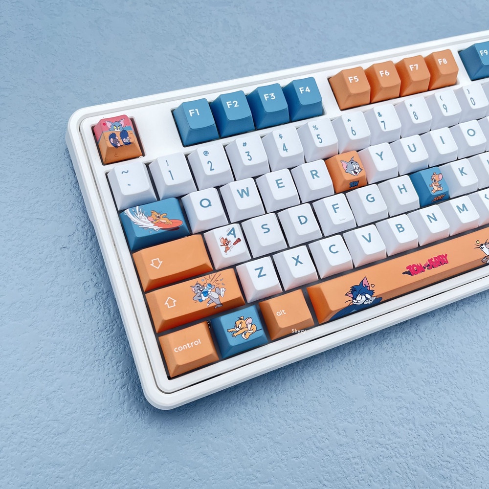 Tom và Jerry Keycaps Cherry Hồ sơ Phim hoạt hình Anime Keycaps PBT DYE-SUB Bàn phím cơ Keycaps 134 Phím