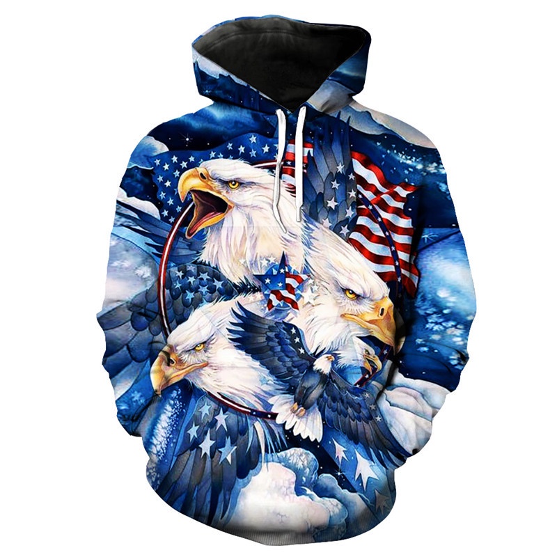 Áo Khoác Hoodie In Hình Cờ Mỹ/ Đại Bàng 3D Thời Trang Thường Ngày Unisex s-18