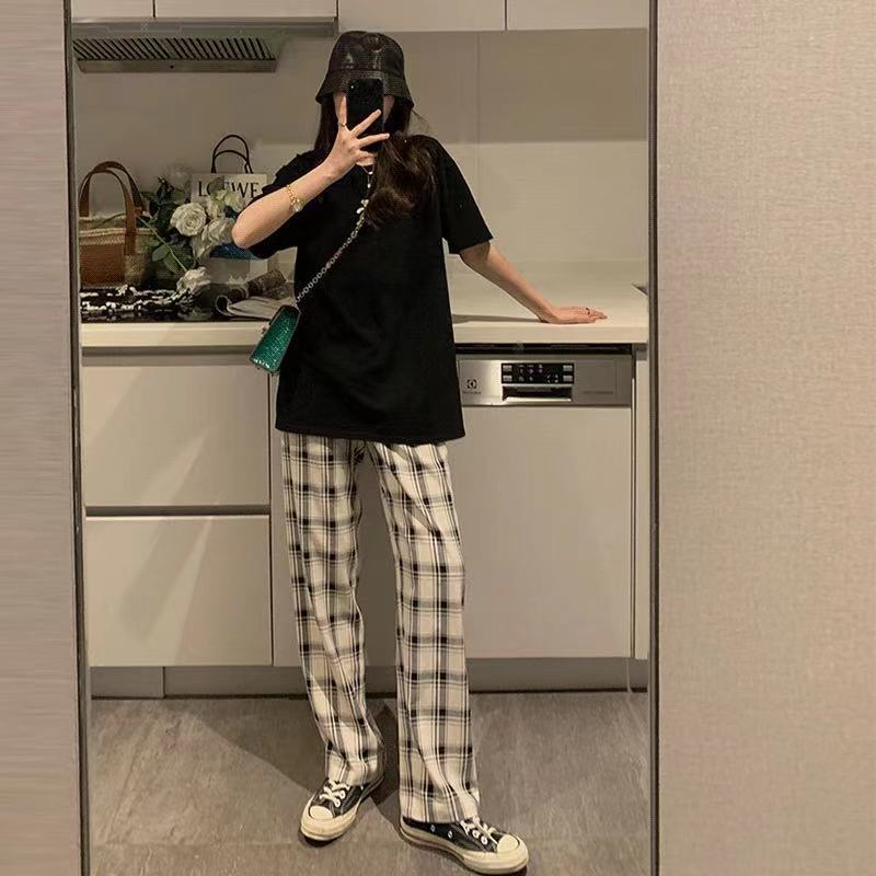 Quần kẻ caro nữ Unisex Quần Dài Ống Rộng điều Thời Trang Cá Tính Dành Cho Nữ