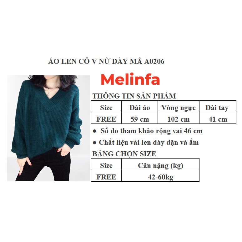 Áo len nữ cổ tim dài tay dáng thụng dày dặn mềm mịn co giãn thoải mái  thời trang Hàn Quốc mùa thu đông mã A0206