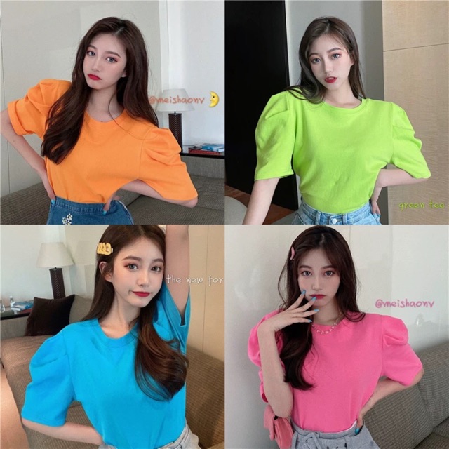 Áo thun trơn tay bồng đáng yêu
