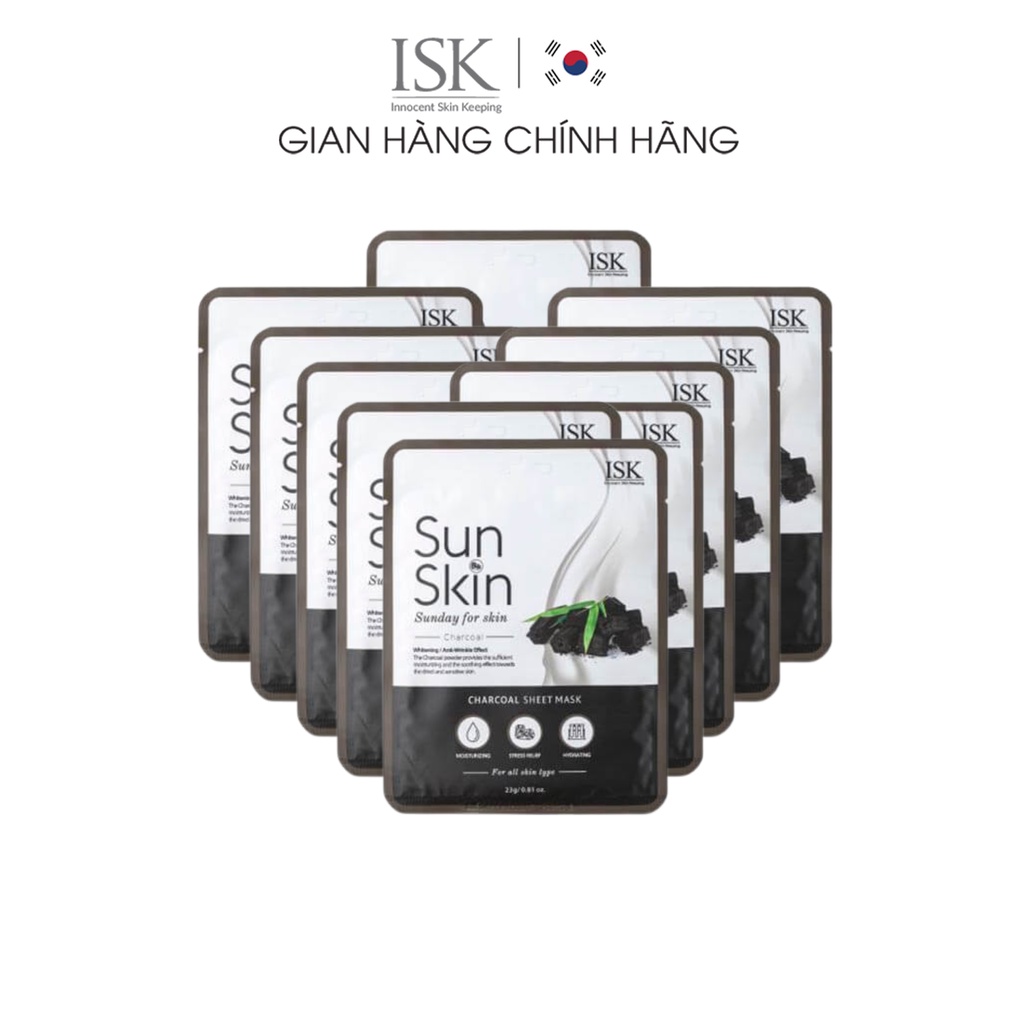 Combo 10 Mặt Nạ Than Hoạt Tính ISK Sunskin Charcoal Sheet Mask Thanh Lọc Da, Se Khít Lỗ Chân Lông Hiệu Quả