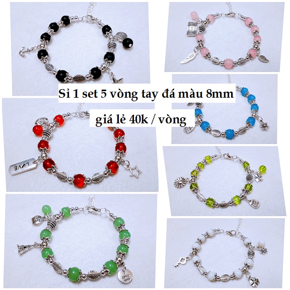 Sỉ 1 set 5 vòng tay đá màu 8mm giá chỉ 12k / cái