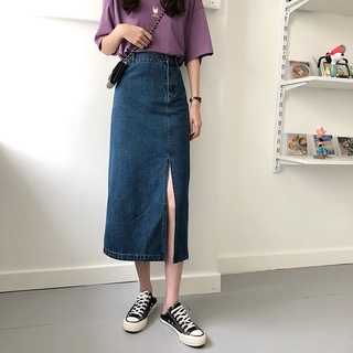 Chân váy Denim dài xẻ tà thời trang mùa thu dành cho nữ