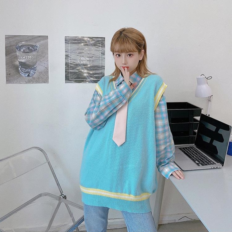 Set Áo Sơ Mi Dài Tay + Áo Khoác Len Không Tay Thời Trang Dành Cho Nữ