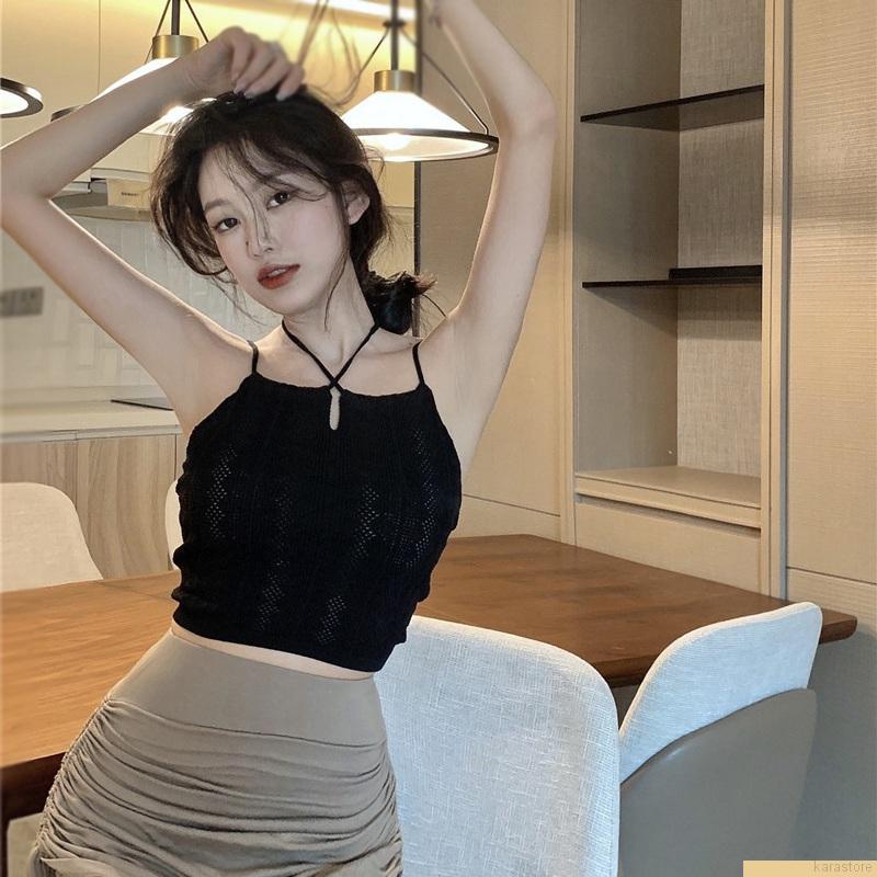 Áo dệt kim 2 dây màu trơn dáng ôm gợi cảm cho nữ