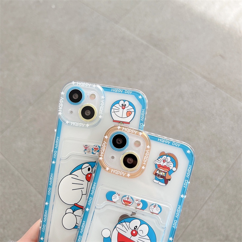 Ốp Điện Thoại Dẻo Họa Tiết Hoạt Hình Doremon Kèm Ngăn Đựng Thẻ Cho iPhone 7 8 Plus X XR XS Max 11 12 13 Pro Max SE 2020