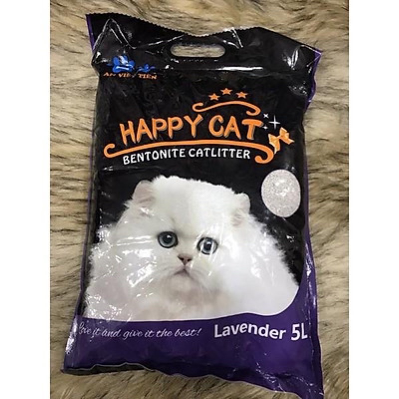 ( HOẢ TỐC LIÊN QUẬN ) - Cát vệ sinh mèo Happy Cat - vón cứng khử mùi tốt hương thơm dịu nhe - Túi có quai xách 5L