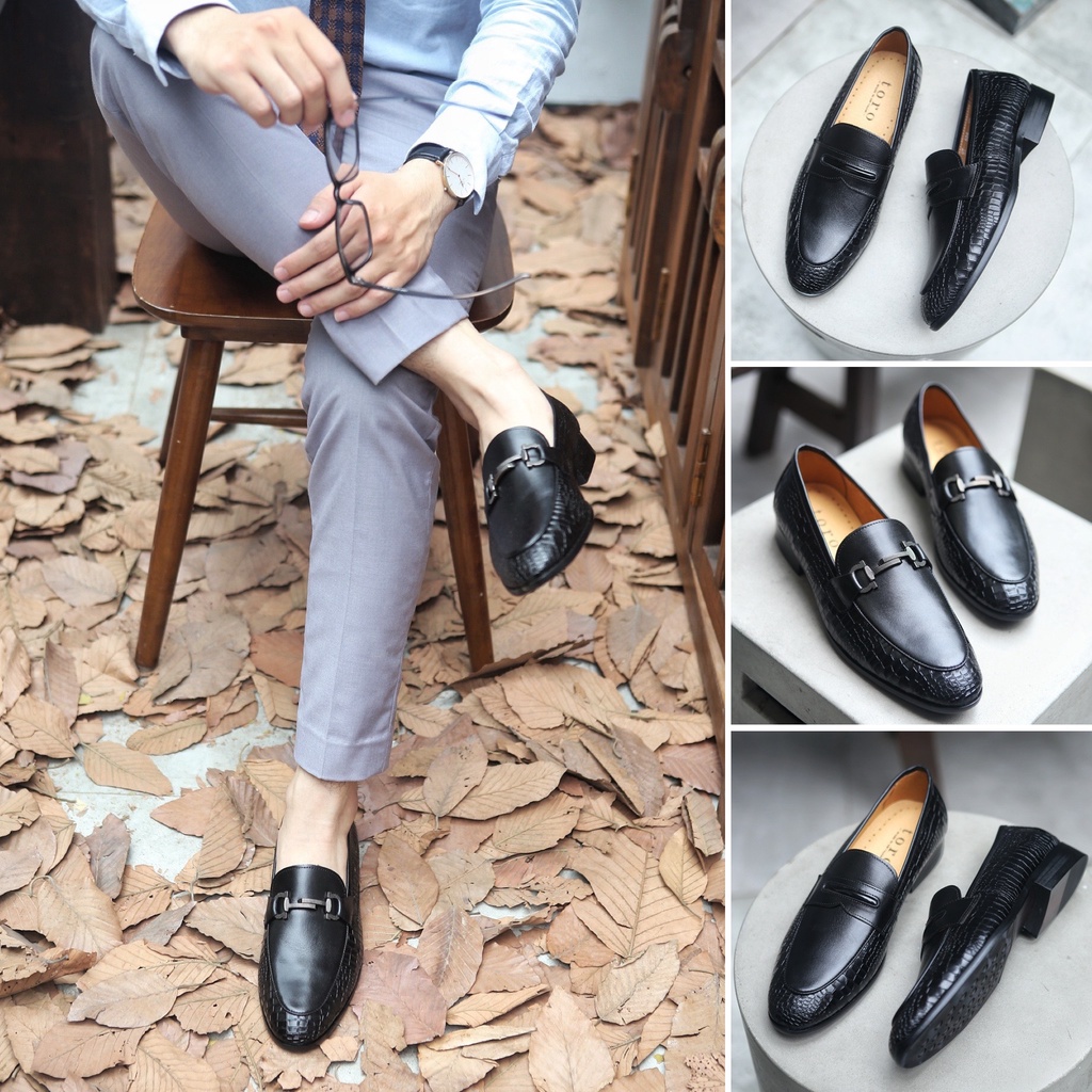 [Cao Cấp] Giày Lười Da Bò Dập Vân Toroshoes Mã M685 (2 Kiểu Đai)