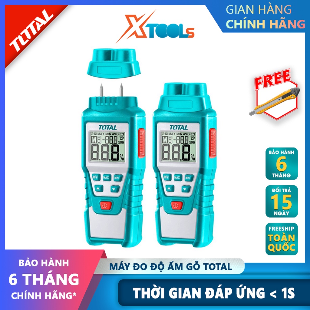 Máy đo độ ẩm gỗ TOTAL TETWM01 | thiết bị kiểm tra độ ẩm Phạm vi đo độ ẩm 2 ~ 70%, Thời gian đáp ứng＜ 1 giây, dùng pin AA