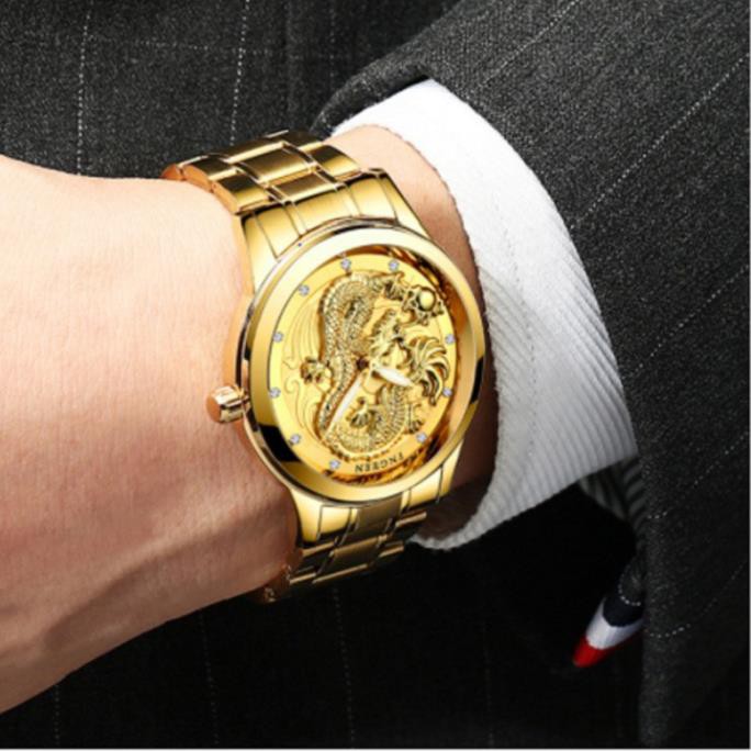 ĐỒNG HỒ NAM FNGEEN MẶT RỒNG VÀNG DÂY DA ĐẲNG CẤP