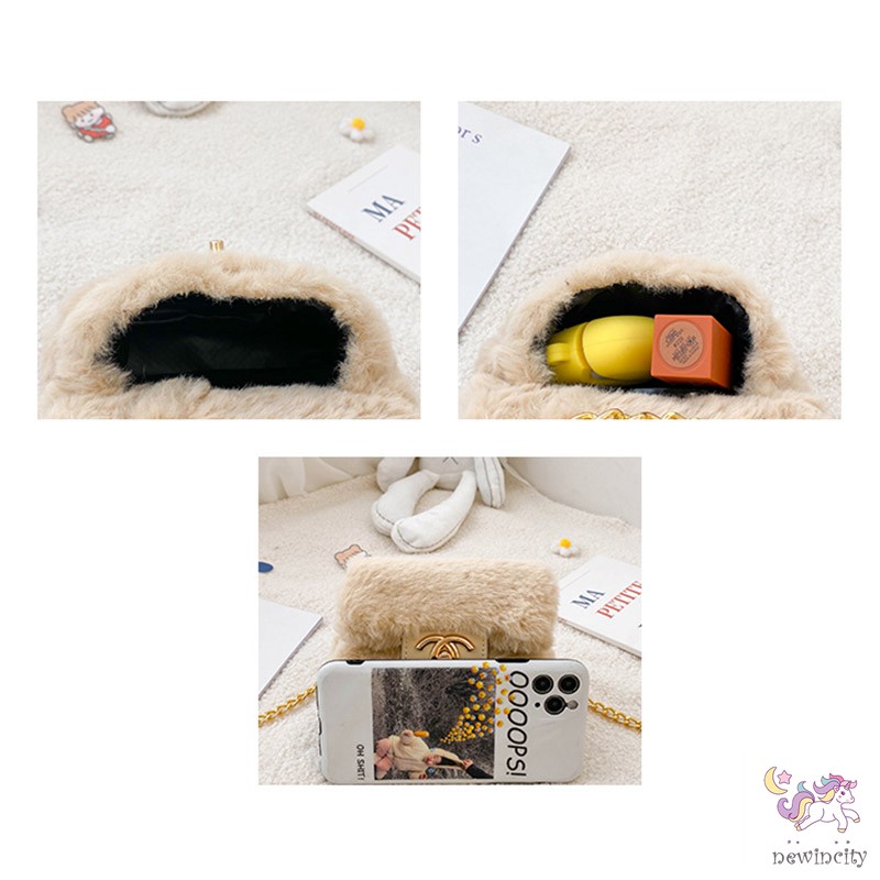 Túi đeo chéo bằng chất liệu lông nhung phong cách Hàn Quốc xinh xắn cho bé gái