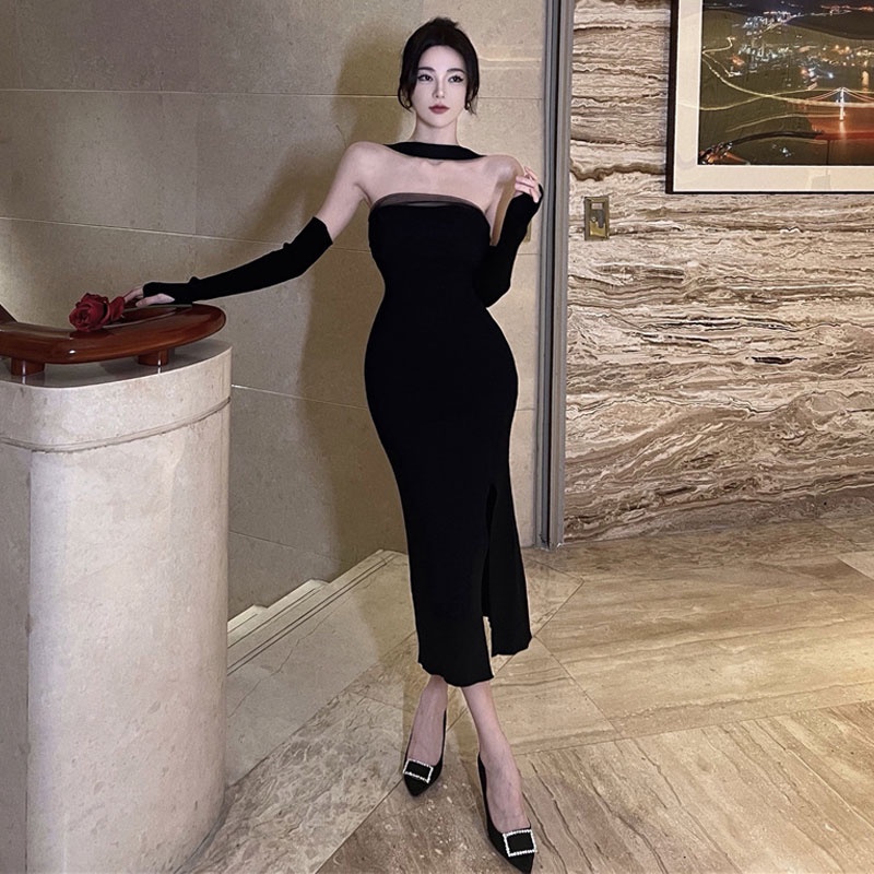 Đầm Hai Dây Màu Đen Phong Cách Hepburn Pháp Thời Trang Cao Cấp Quyến Rũ Cho Nữ