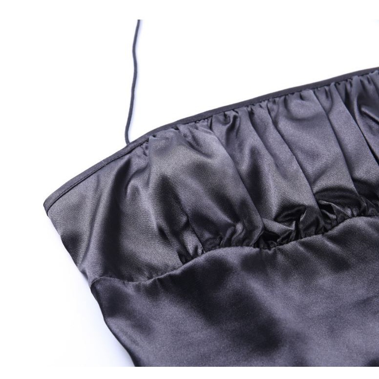 Áo croptop yếm cúp ngực dún thun màu đen HAC93 - Hỉn Hỉn Store