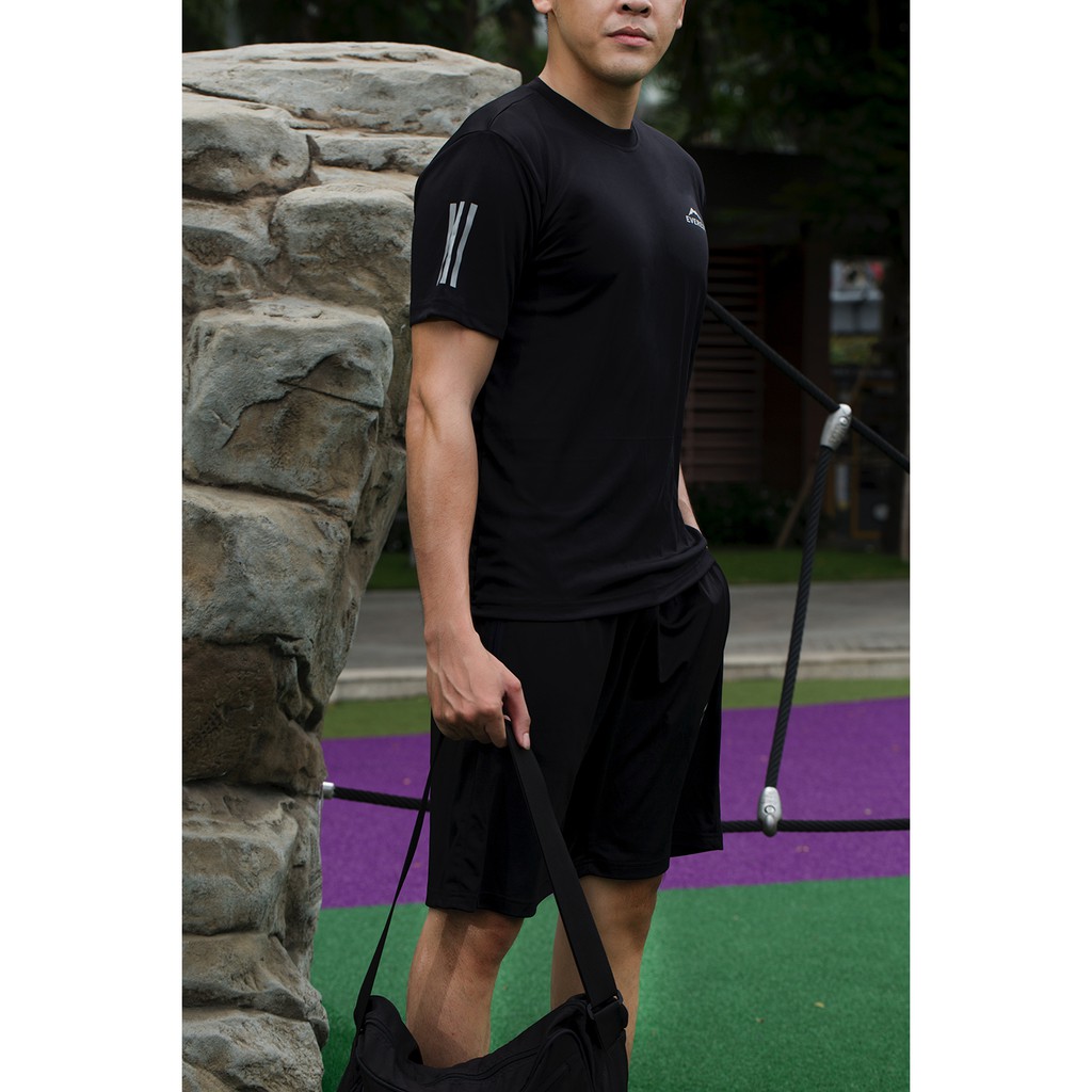 Áo thun thể thao, tập gym nam màu đen co dãn thời trang Kabuto