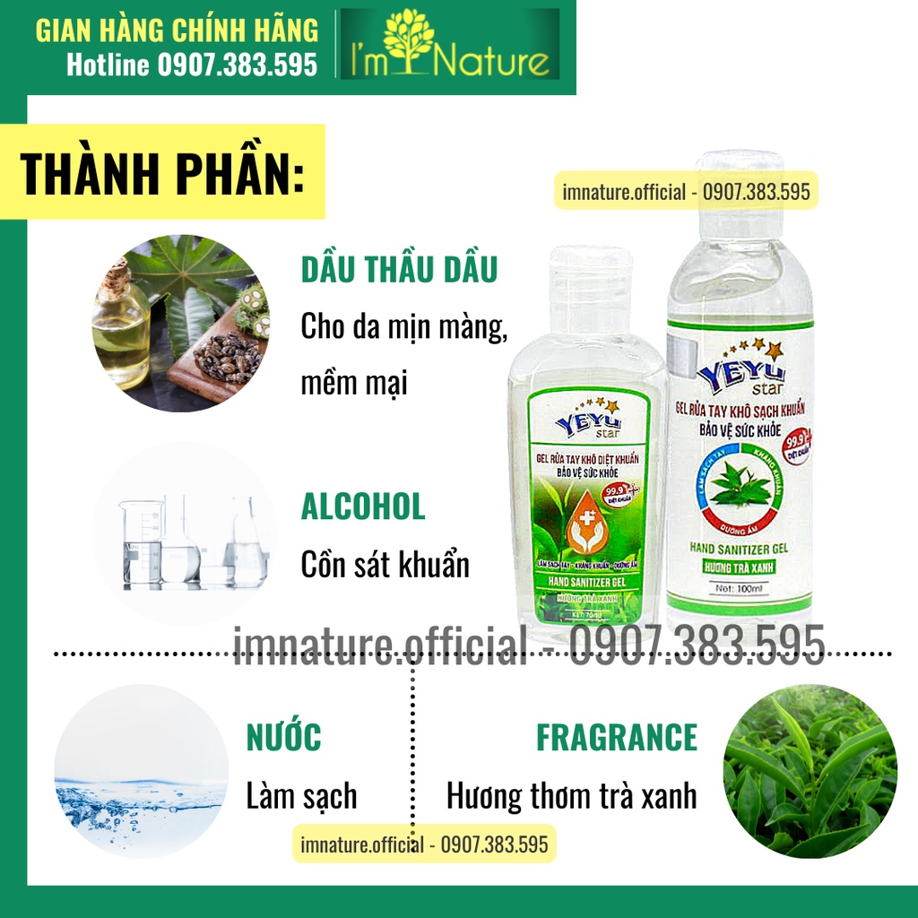 Gel Rửa Tay Khô Yeyu Star Hương Trà Xanh 100ml &amp; 70ml