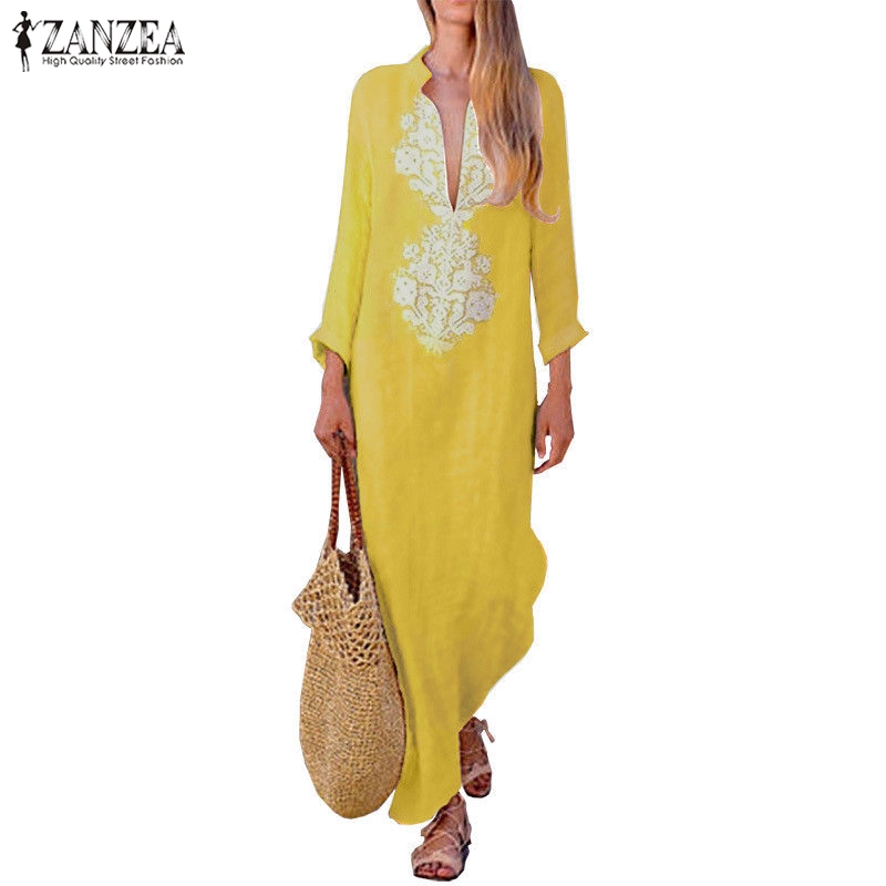 Đầm maxi xẻ tà ZANZEA in họa tiết độc đáo thời trang cho nữ